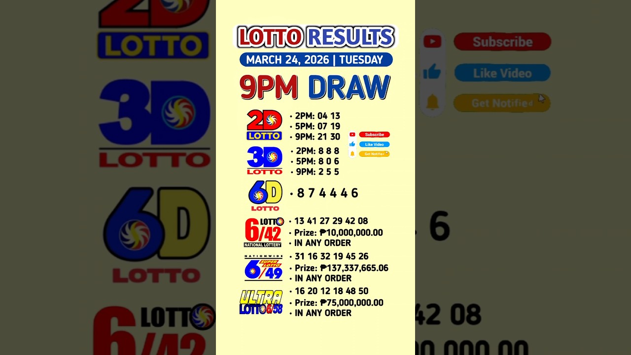 PCSO Lotto Result Today 9PM Live - March 24, 2026 Tuesday