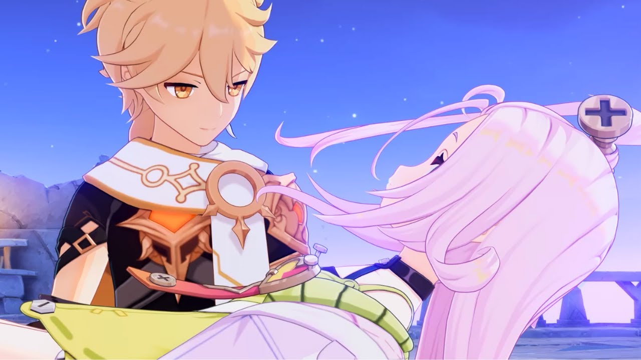 Aether saves Aino from falling... (Genshin Luna I Event Cutscene)
