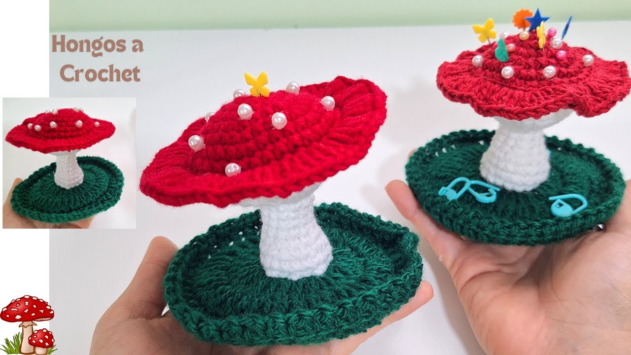 Hongos 3 en 1 a Crochet 😍 Alfileteros, Cesta y Decorativo.