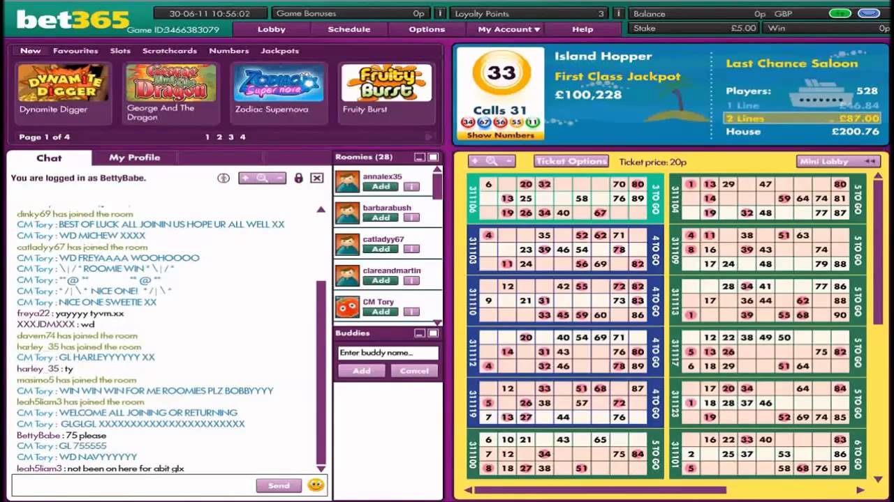 Bet 365 Bingo Game in Play