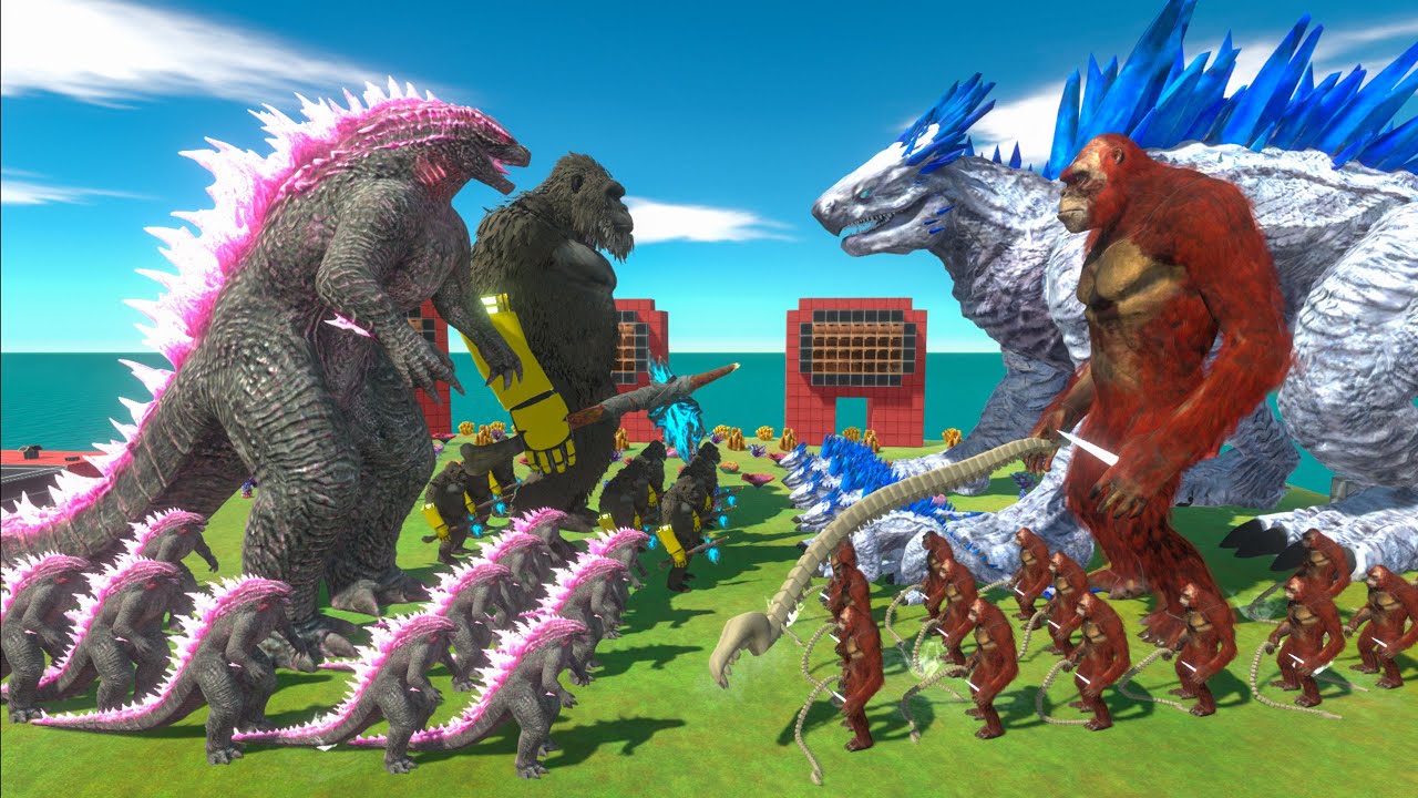 Growing Godzilla Evolved x Kong VS Shimo x Scar King - Animal Revolt Battle Simulator