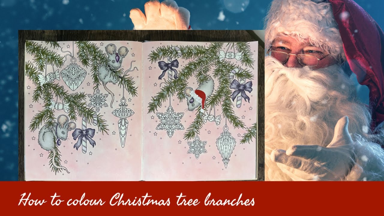 How to colour a Christmas tree branch with snow flakes ~ Hanna Karlzon