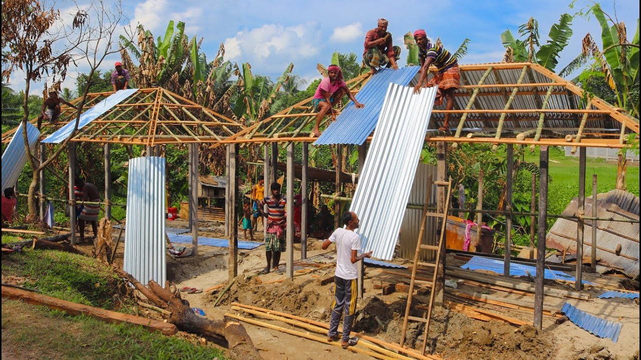 Accidentally Burn House Rebuild For Poor Family Of Village - Traditional House Making For Needy