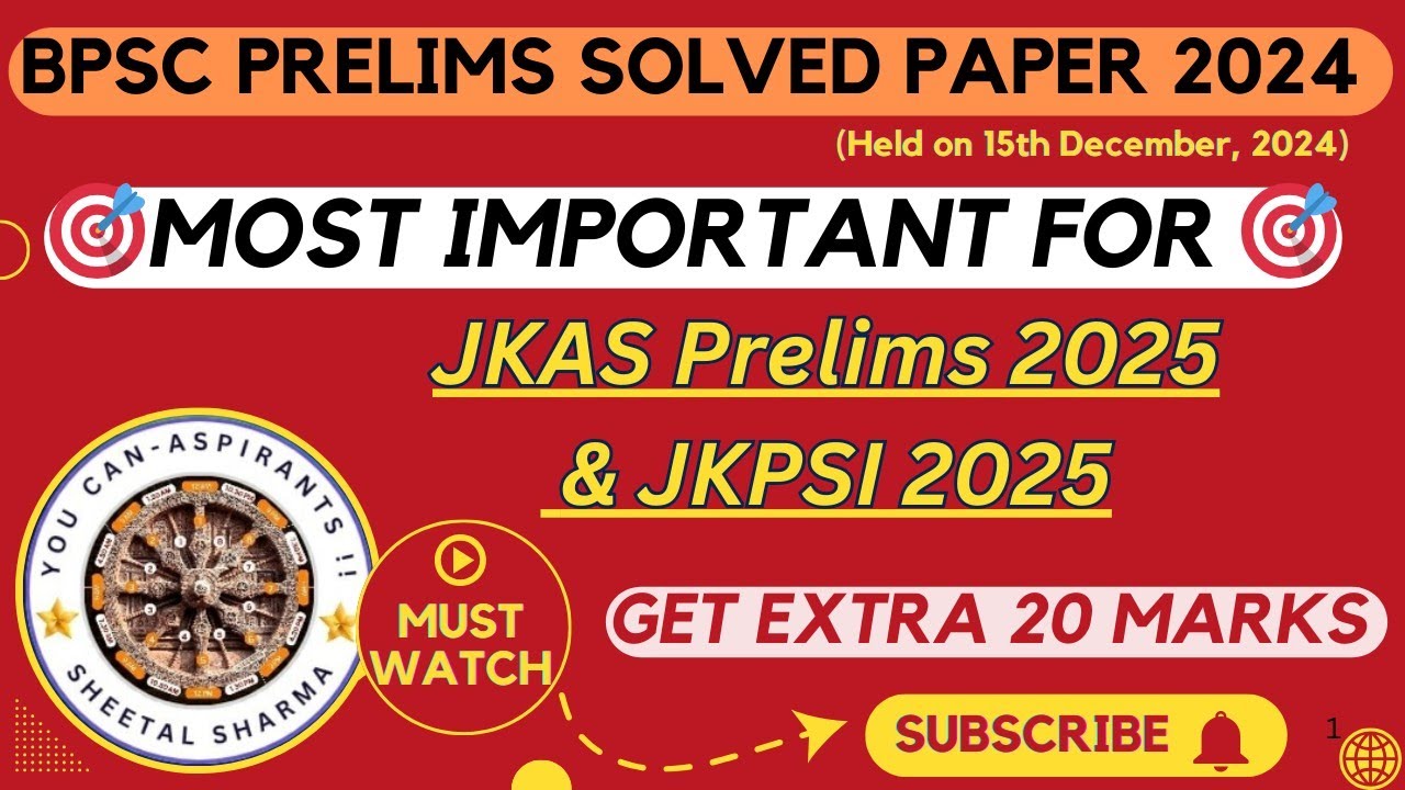 BPSC Prelims 2024 Solved Paper | Imp for JKAS & JKPSI 2025 Aspirants| @youcanaspirants ♥️