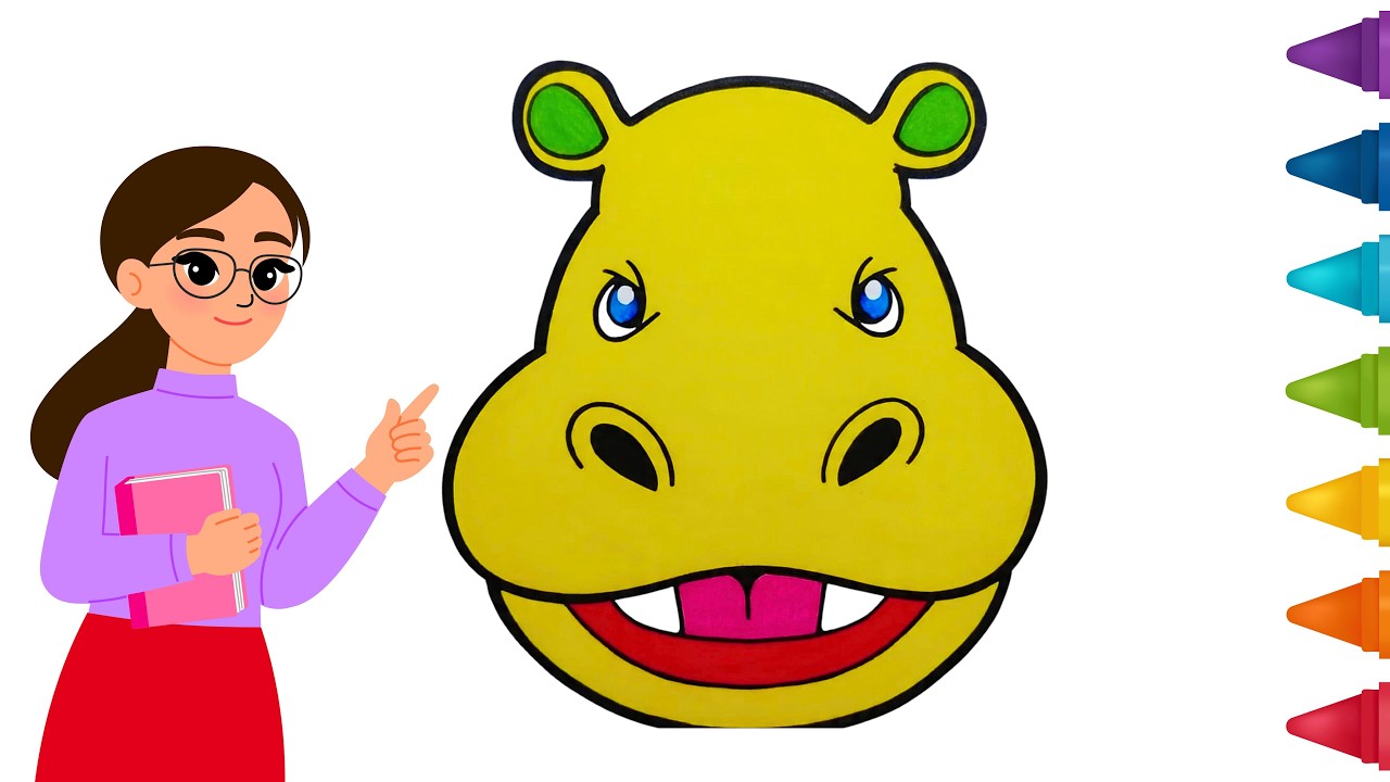 How to Draw cartoon animal Hippo Drawing for kids