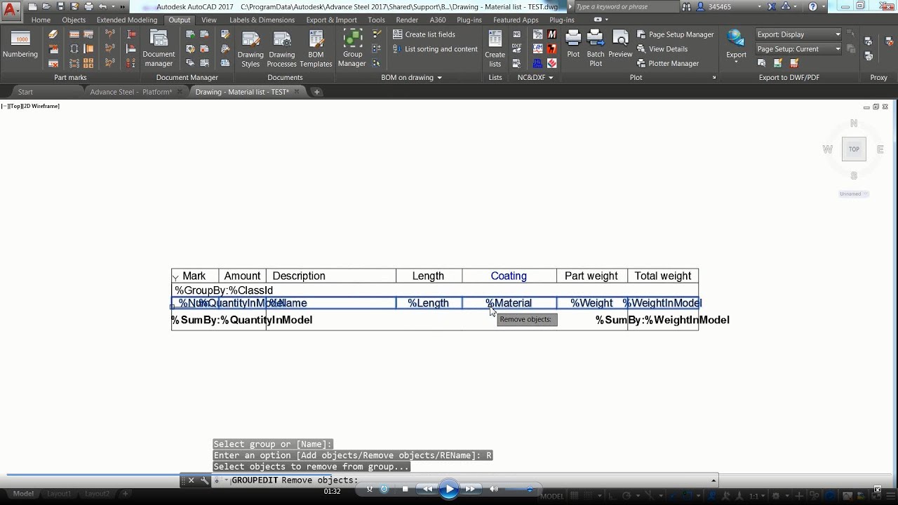 Advance Steel - BOM on Drawing Template Customization