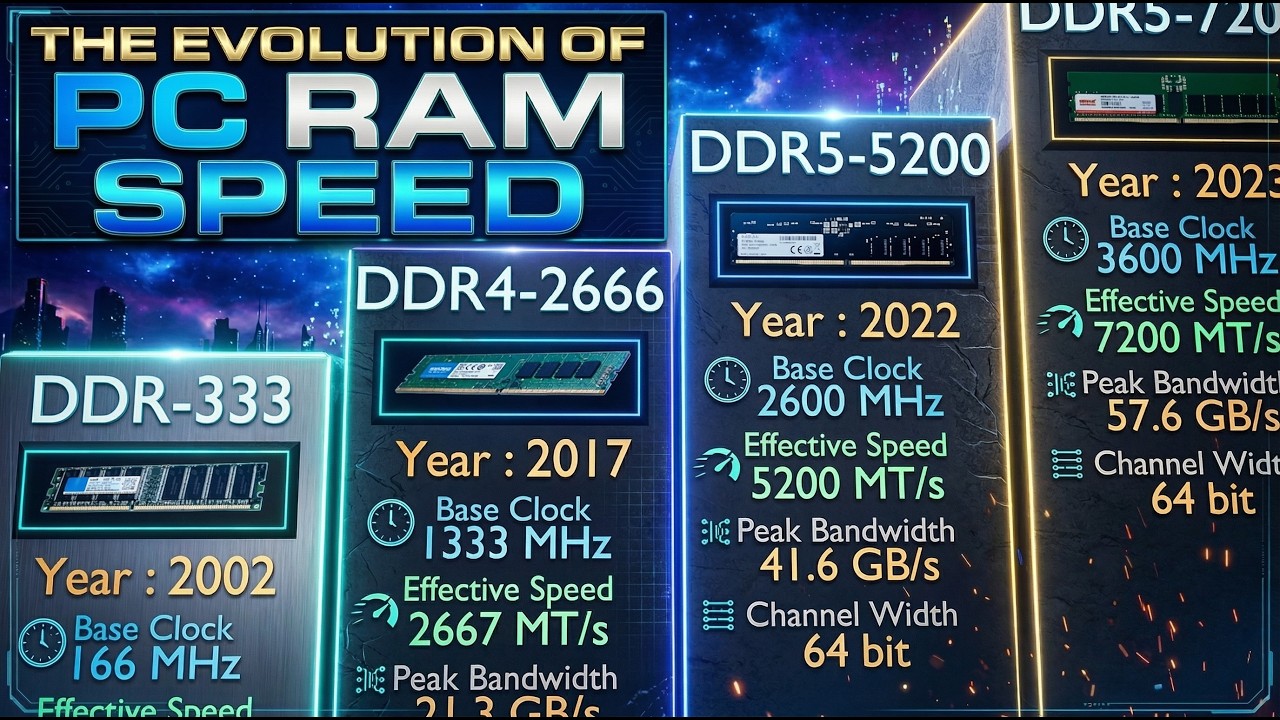 Evolution of PC RAM Speed (MHz) | 1981 TO 2025 - DRAM to DDR5 RAM | 3D COMPARISON