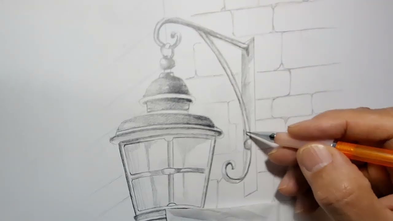 طريقة رسم الظل والضوء بالقلم الرصاص على فانوس 