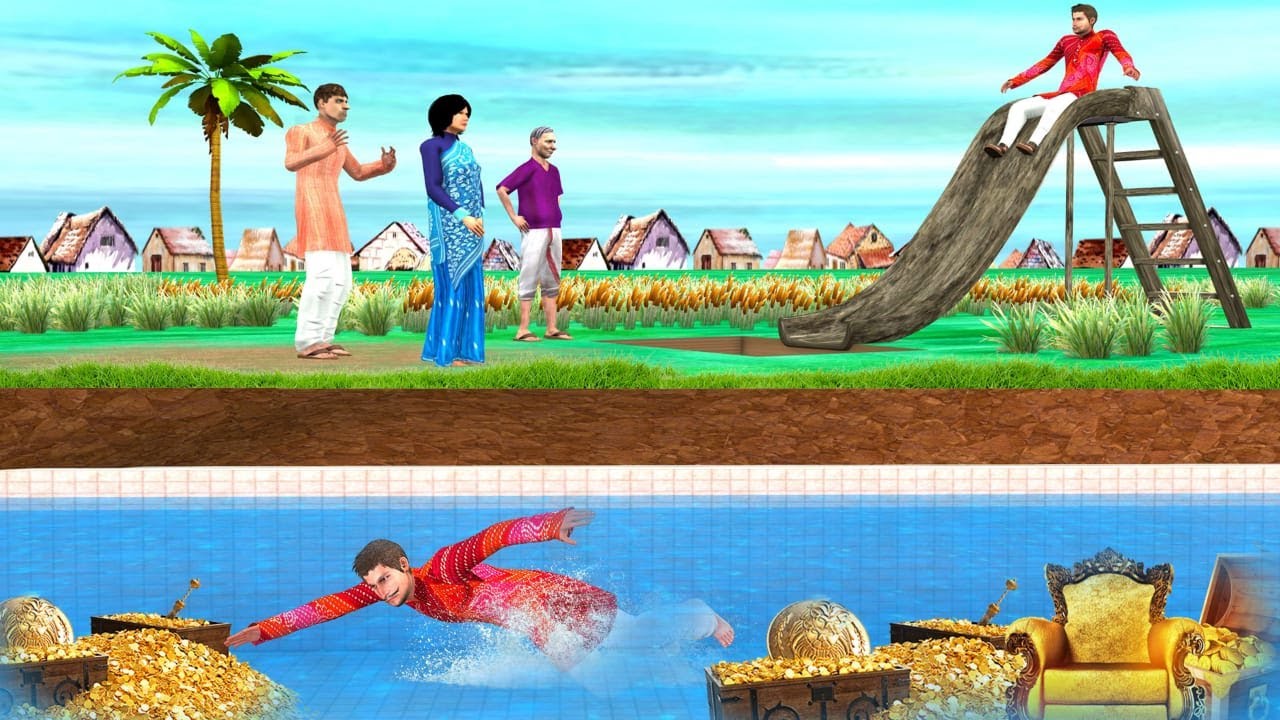 Magical Waterslide Underground Swimming Pool  Funny Comedy Video - Hindi Kahani