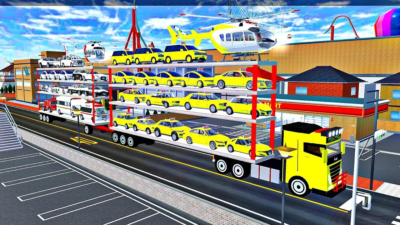 ALL POLICE CAR 🚓 & YELLOW TAXI 🚕 - OVERSIZED CARS TRANSPORT WITH FOUR LEVEL TRAILER TRUCK - Sakura 🥰