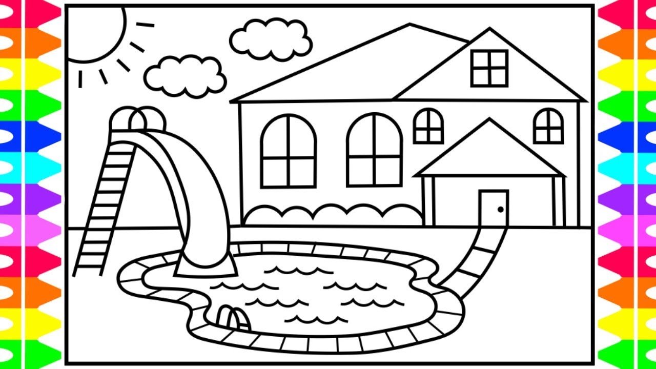 How to Draw a Swimming Pool for Kids 💙Swimming Pool Drawing | Swimming Pool Coloring Pages for Kids