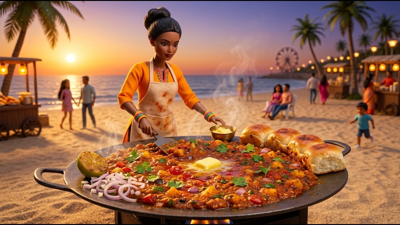 Evening at Miniature Chowpatty Beach | Mixing Spicy Pav Bhaji on Big Tawa ASMR Story