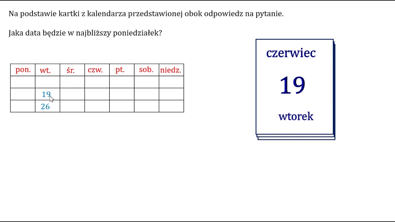 Jaka data będzie w najbliższy poniedziałek. Przykład 14.