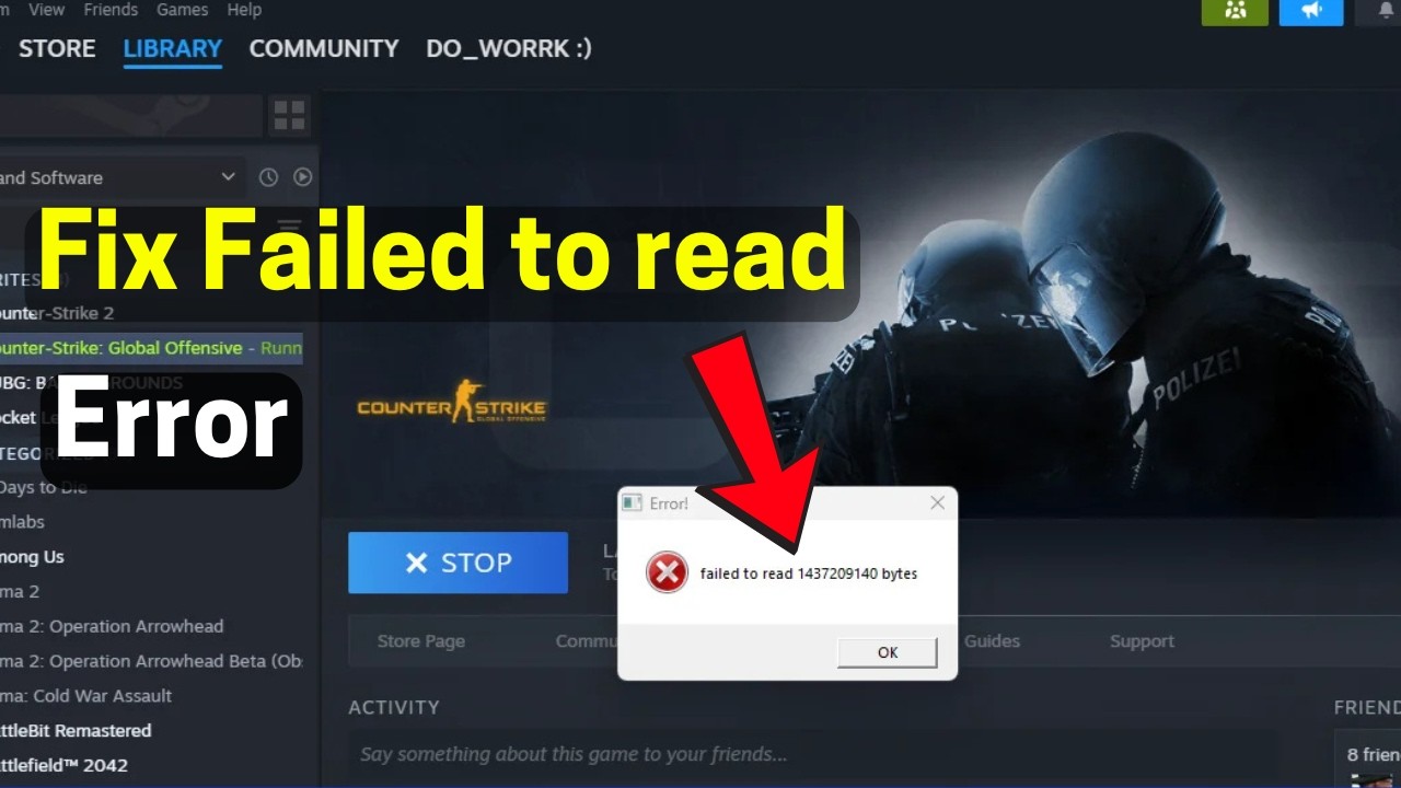 Fix Counter-Strike: Global Offensive - Failed to read bytes error