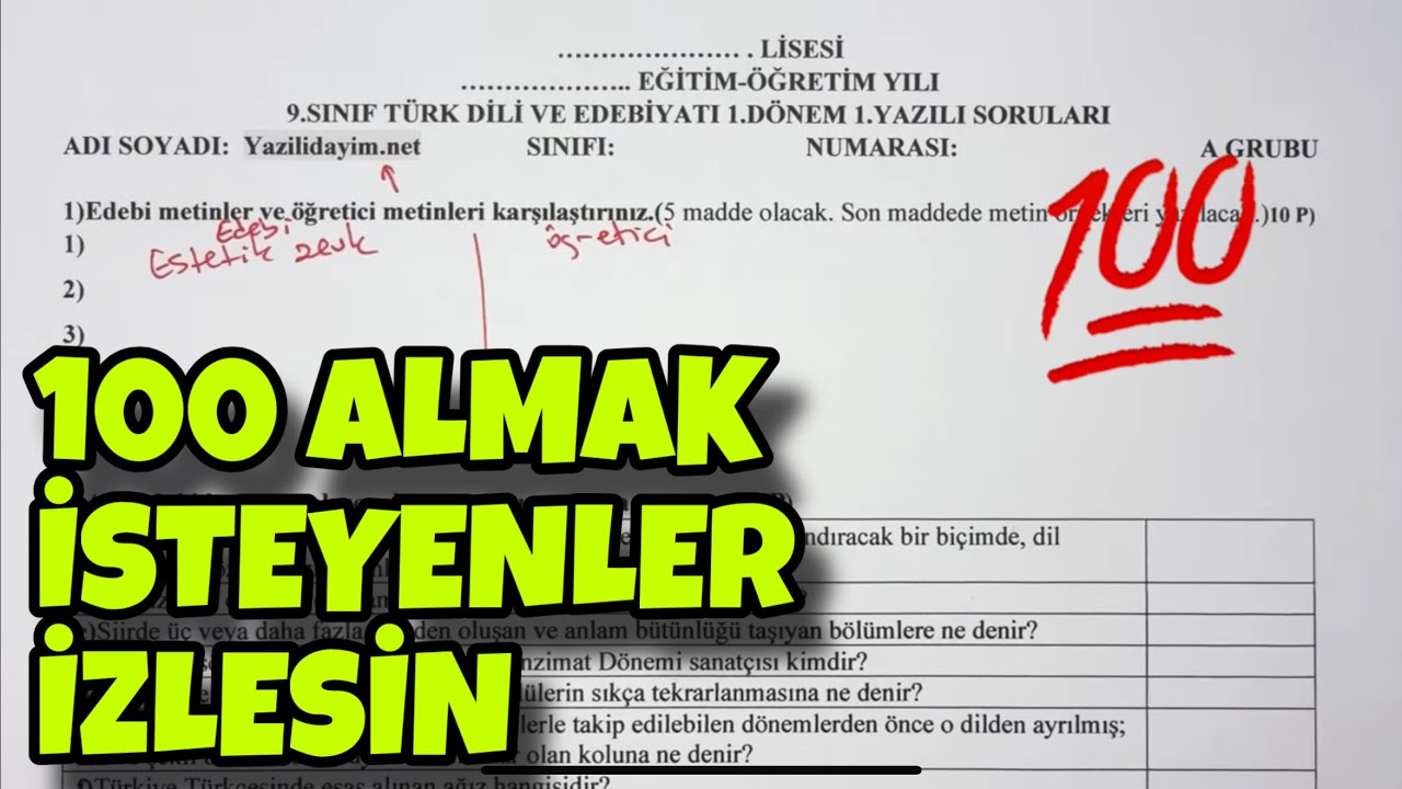 9.Sınıf Edebiyat 1.Dönem 1.Yazılı