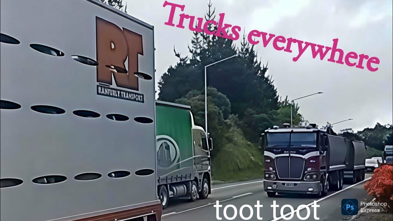 Trucks everywhere,Northern motorway Dunedin 