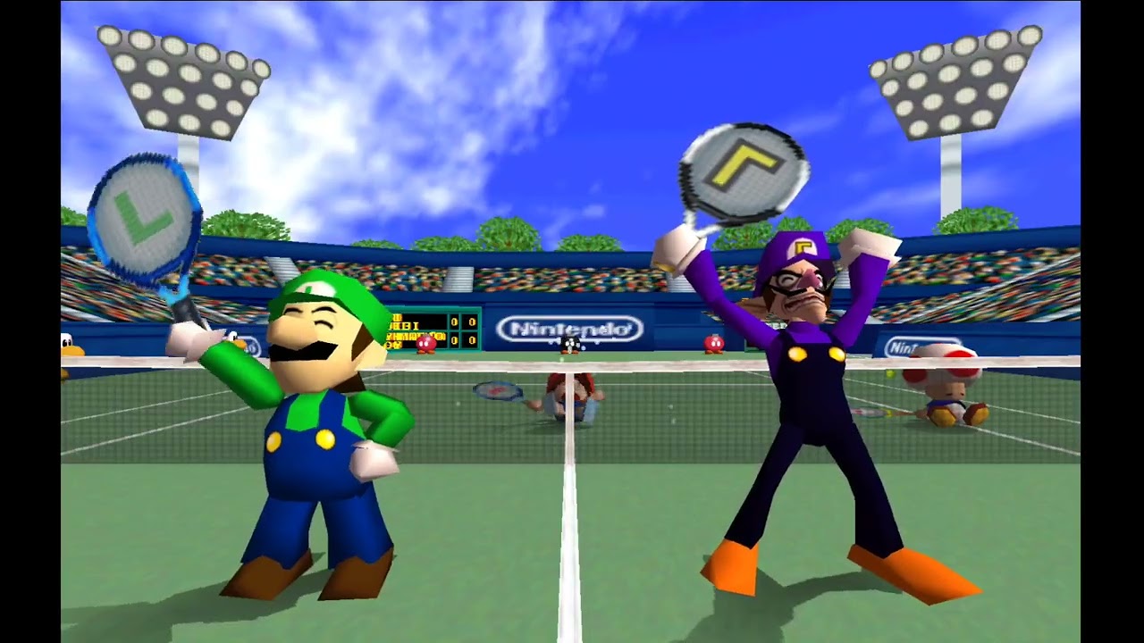Mario Tennis 64 - 2 vs 2 Two Player Team Matches - Nintendo 64 Gameplay - Law & Wallace
