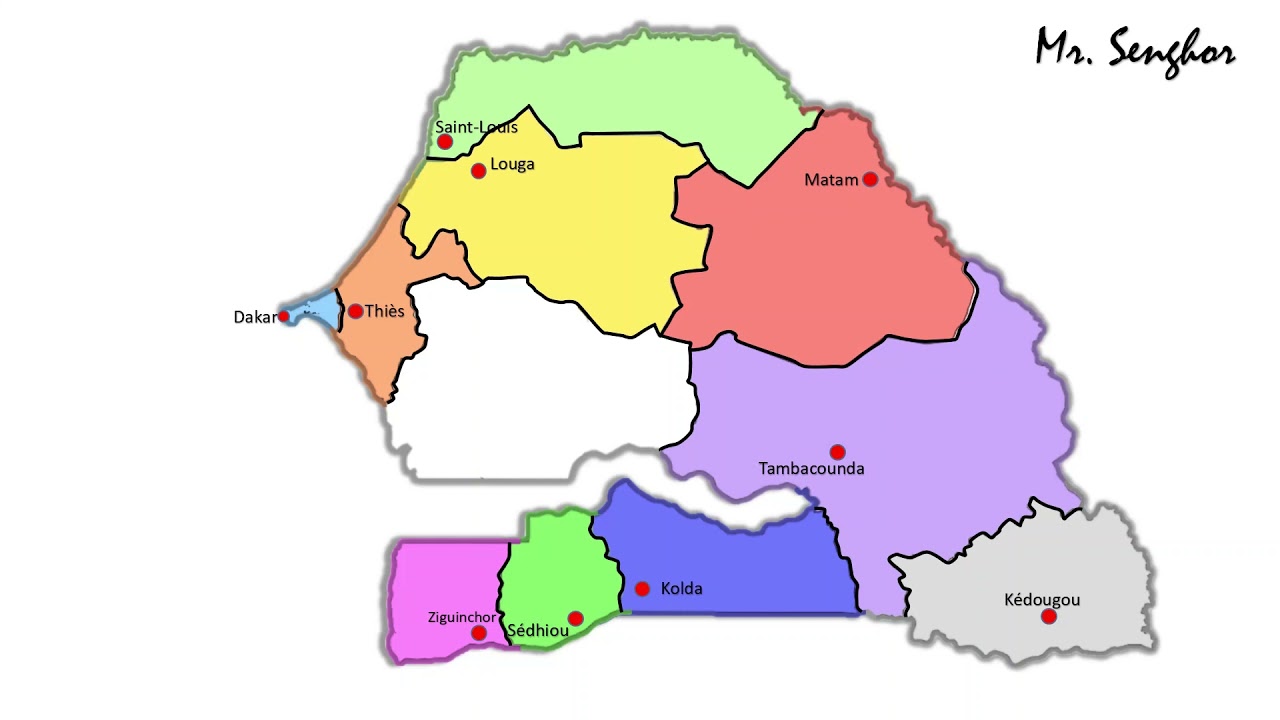 Le découpage administratif du Sénégal : les régions et les départements.
