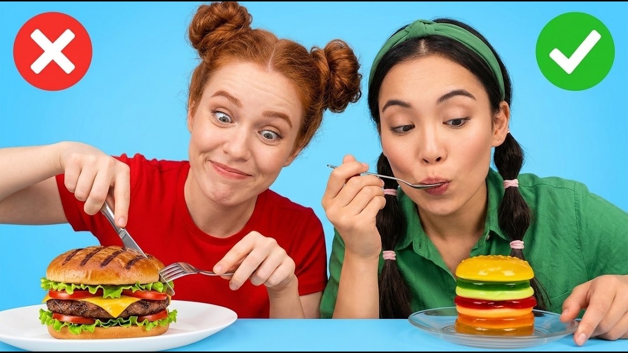 DESAF&Iacute;O DE COMIDA PEGAJOSA VS. COMIDA REAL || Desaf&iacute;os de comida divertidos por 123 GO! GOLD
