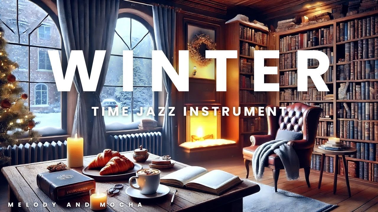 Winter Coffee Shop Bookstore Ambience with Relaxing Smooth Jazz Music