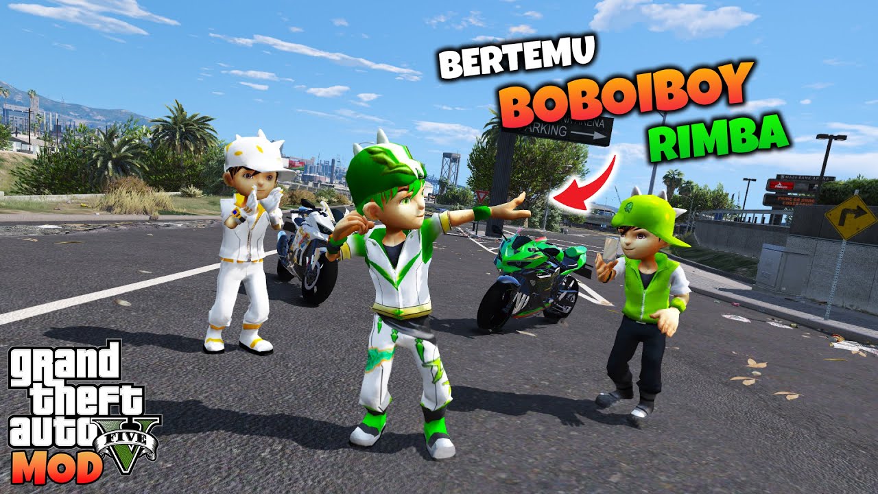 BOBOIBOY KUASA DAUN DAN CAHAYA KAGET BERTEMU BOBOIBOY RIMBA - GTA 5