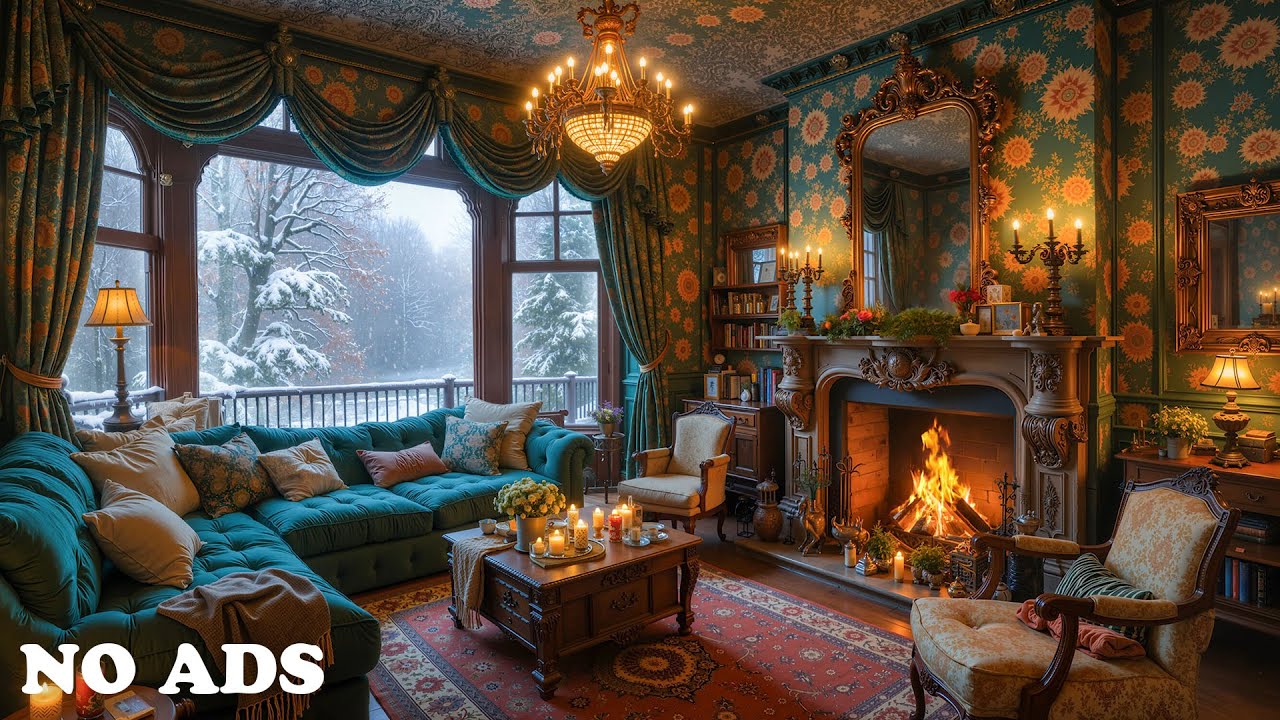 Warm Royal Fireplace Room 🎄 Gentle Snowfall & Soft Fire Crackles ❄️ Rest, Sleep & Calm