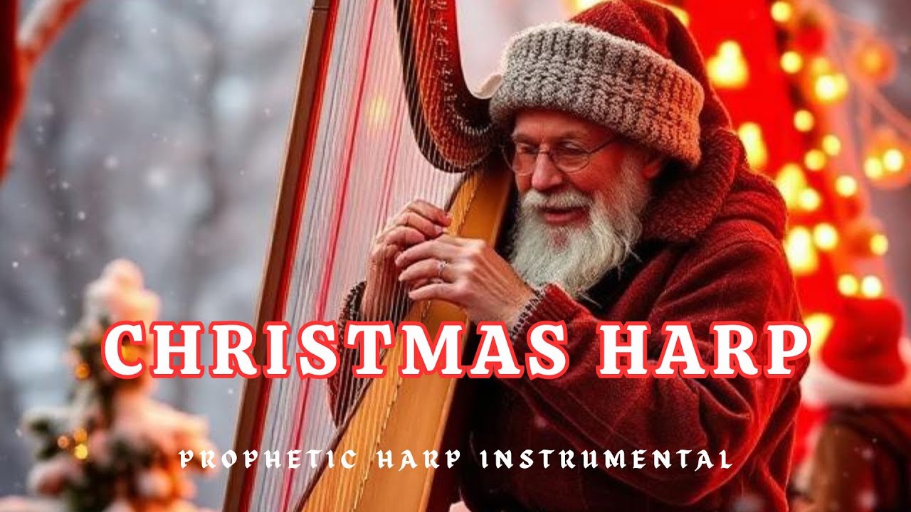 Christmas Fireplace with Christmas Harp Music Ambience - Cozy Christmas Ambience 