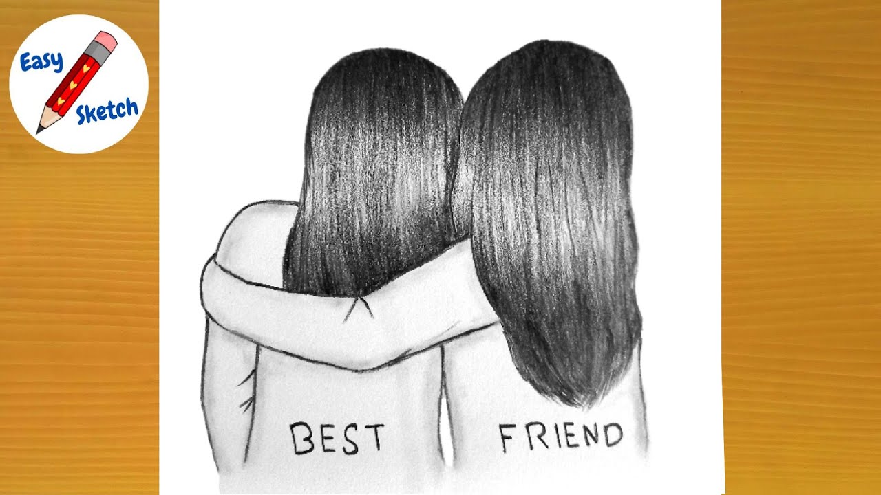 Best friends❤ Drawing Tutorial - step by step || How To Draw Two Friends Hugging Each other