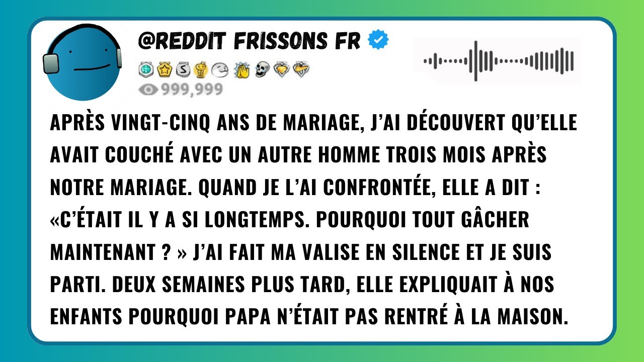 APRÈS VINGT-CINQ ANS DE MARIAGE, J’AI DÉCOUVERT QU’ELLE AVAIT COUCHÉ AVEC UN AUTRE HOMME TROIS...