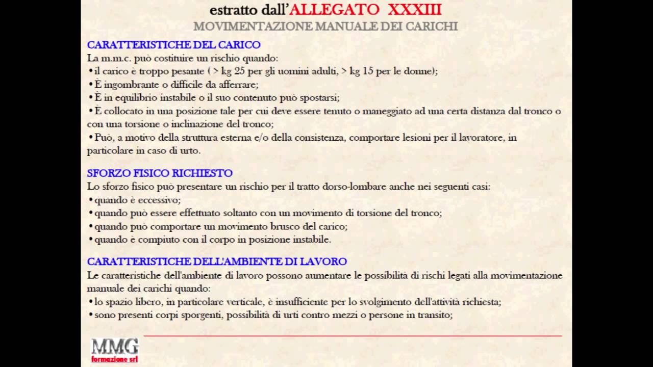 Movimentazione manuale dei carichi M.M.C