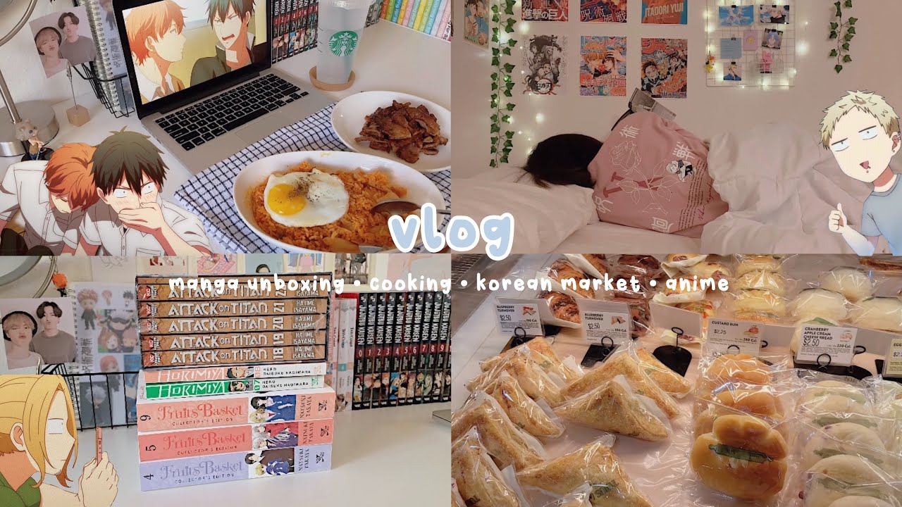 manga unboxing, cooking, korean market, chill day at home, anime | vlog