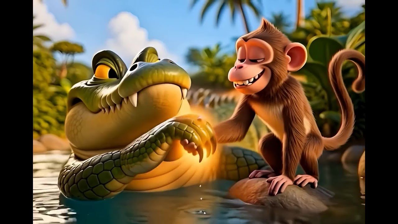 बन्दर और मगरमच्छ की कहानी 🐒🐊 | Moral Story for Kids | Hindi Cartoon Video | Monkey and Crocodile