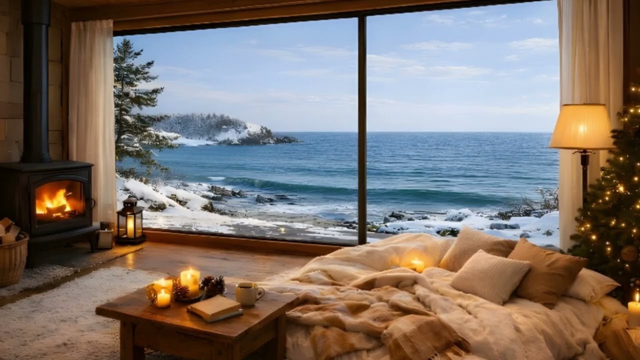 From Sunset to Starry Night ❄️Relaxing R&B Jazz & Fireplace Sounds for Sleep, Study
