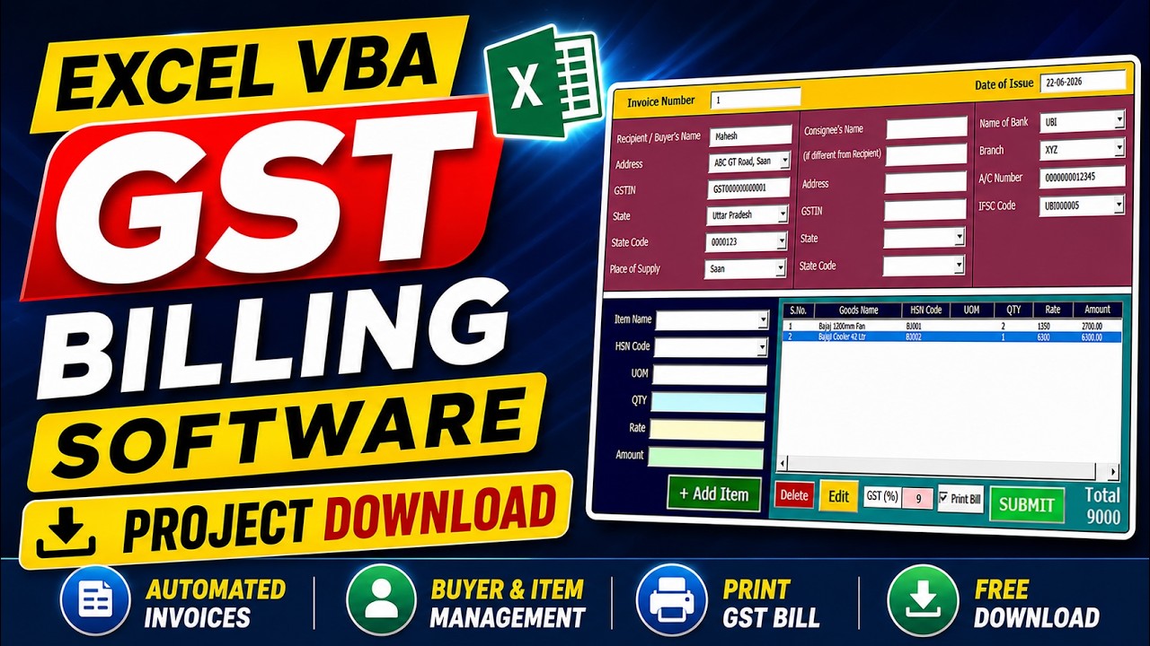 FREE GST Billing Software in Excel VBA | One Click Auto GST Invoice Generator | Free Download #gst