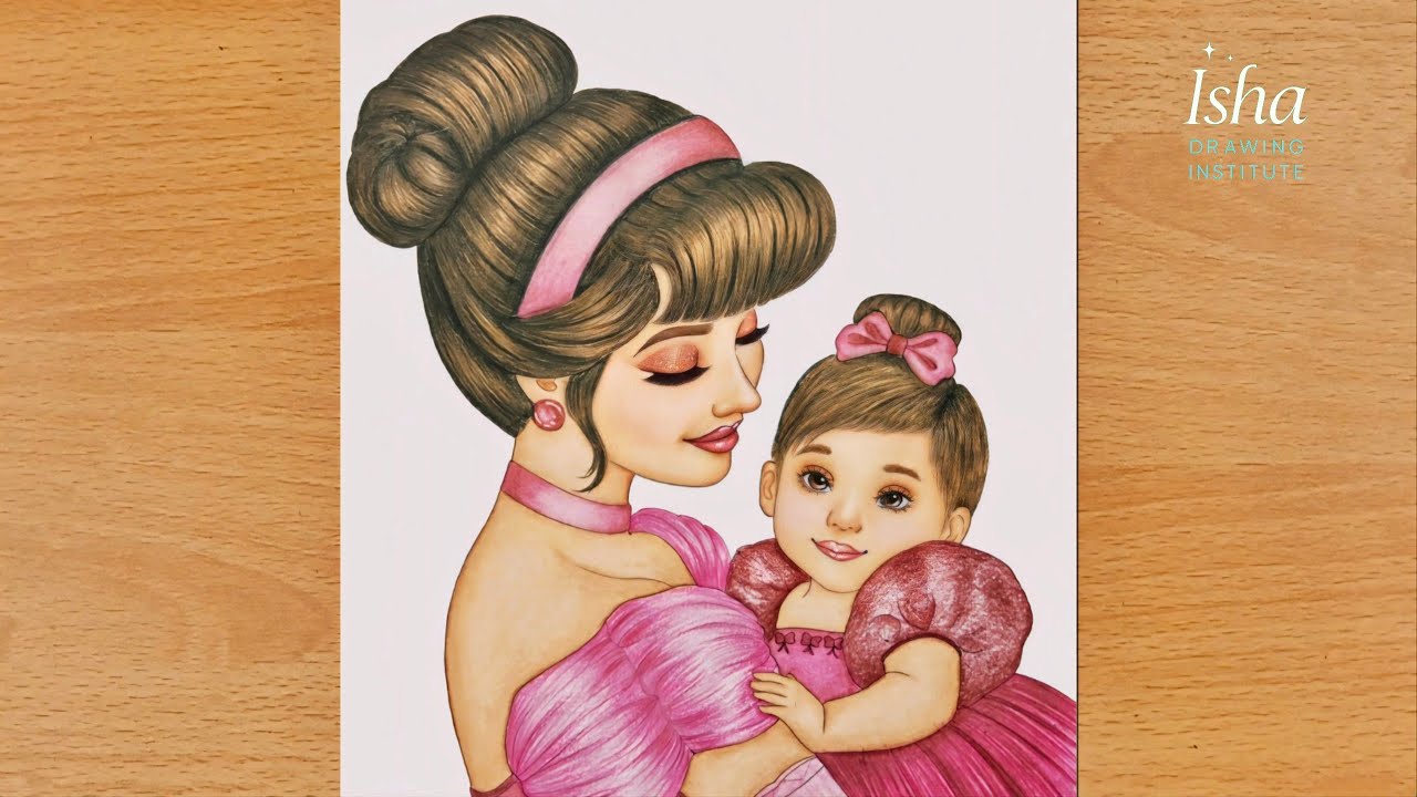 MOTHER'S DAY DRAWING - Step By Step | Mother's day special | Mother with Daughter Drawing - Tutorial