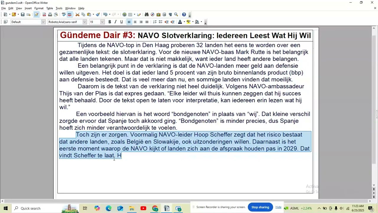 Gündem, Okuma Metinleri 3: NAVO Slotverklaring: Iedereen Leest Wat Hij Wil