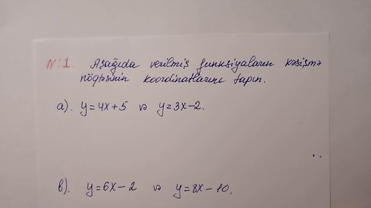 Xətti funksiyanın qrafiklərinin qarşılıqlı vəziyyəti. (7-ci sinif)
