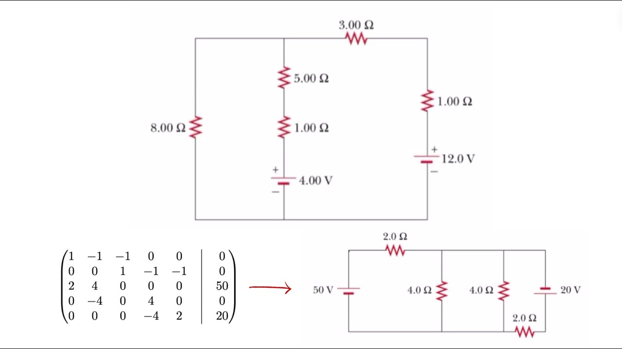 Kirchhoff's Loop Rule Shortcut with Matrices | Determine the current in each branch of the circuit