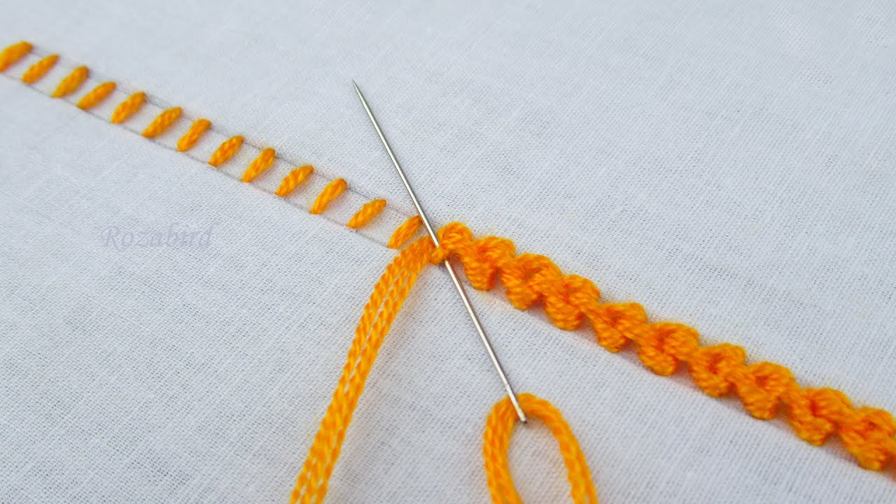 Basic hand Embroidery, Very Unique Raised Chain Stitch Band Tutorial