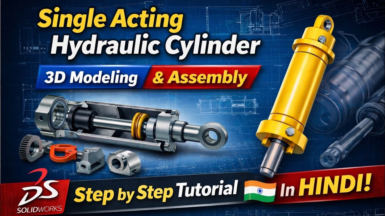 Single Acting Hydraulic Cylinder 3D Modeling & Assembly in SolidWorks |Design Engineer Hindi