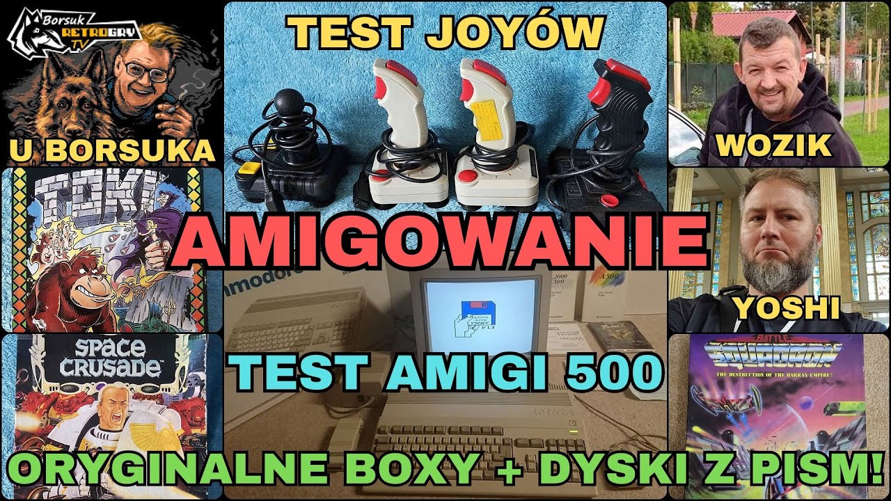 Borsuk Retro Gry TV: AMIGA - TEST A500  i JOYÓW + Oryginalne Boxy + Dyskietki z Pism (Wozik i Yoshi)
