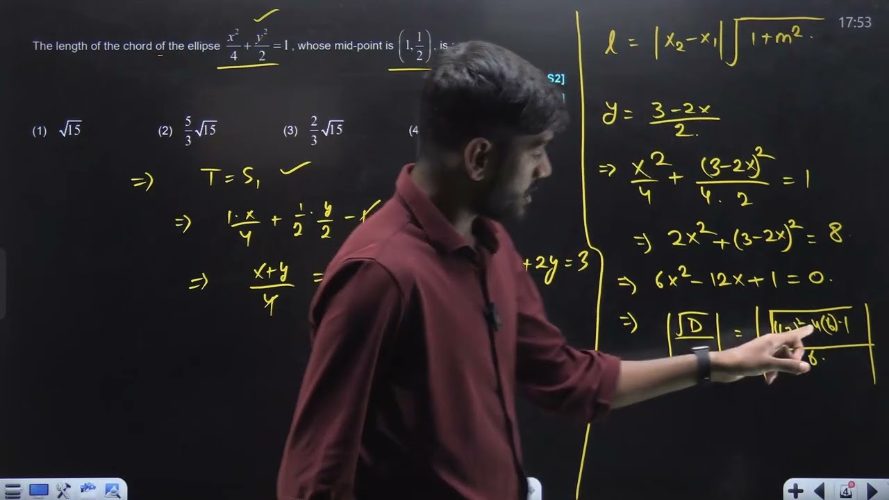 The length of the chord of the ellipse 23 JAN 2025 SHIFT-2 JEE MAIN PYQ
