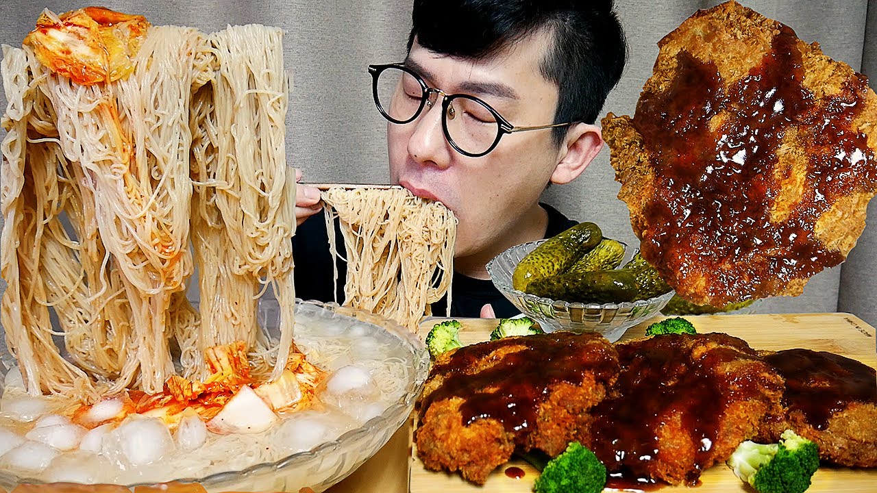 MUKBANG 더위 타파! 얼음동동❄ 김치 물냉면 비냉크로스와 바삭돈까스 먹방 SPICY COLD NOODLES & PORK CUTLET