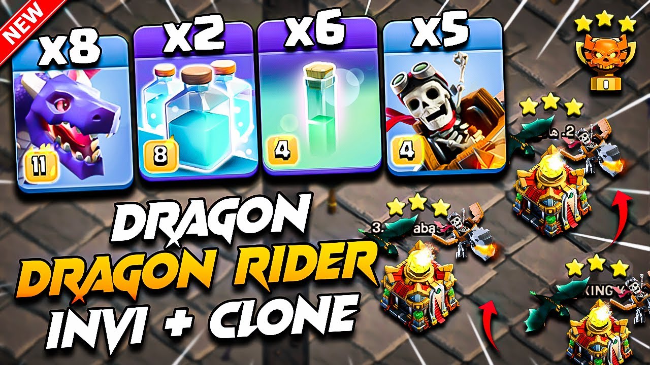TH16 DRAGON & DRAGON RIDER Attack With (Clone + Invisibility) Clash Of Clans | TH16 Attack Strategy