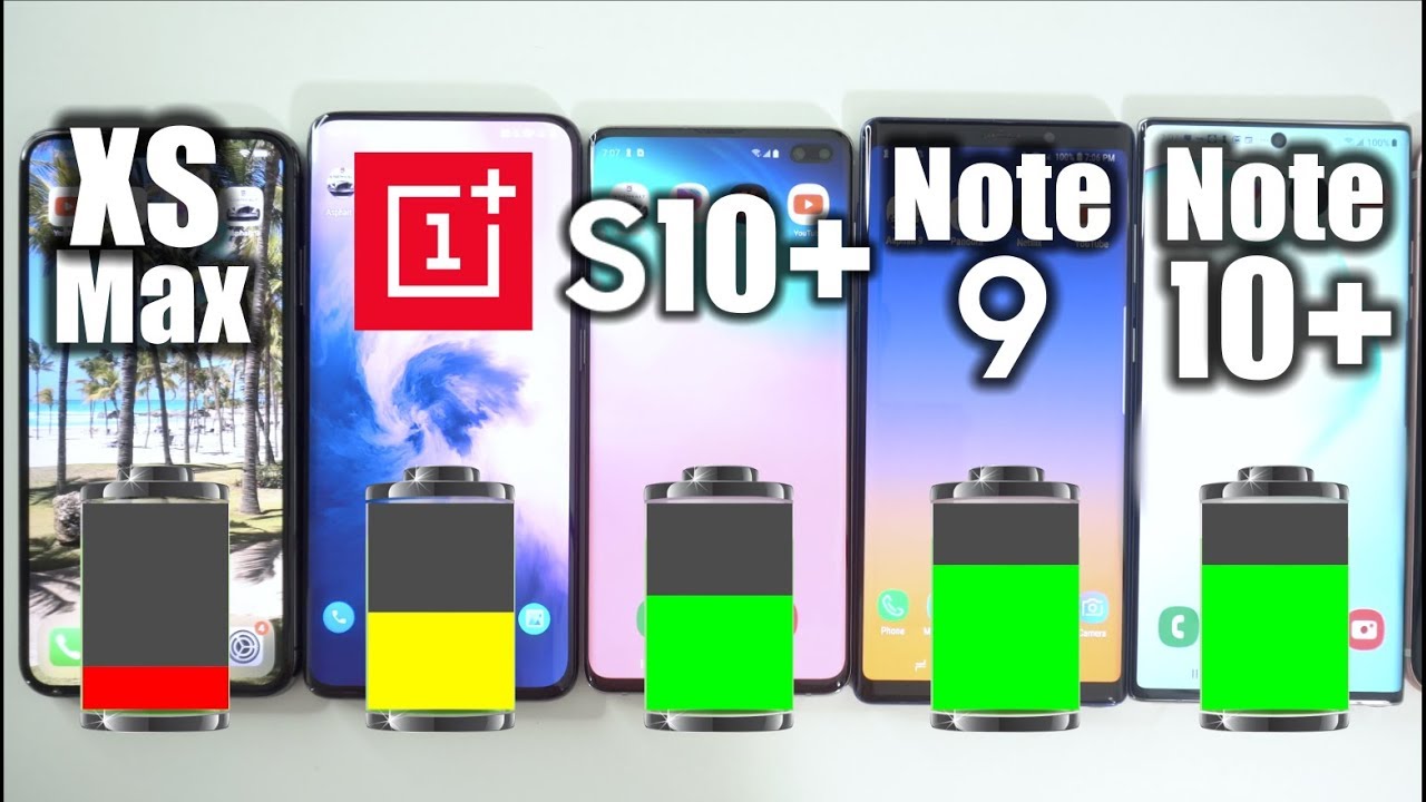 Galaxy Note 10 Plus VS S10 Plus VS Note 9 VS iPhone XS Max VS OnePlus 7 Pro ✔Battery Life Drain Test