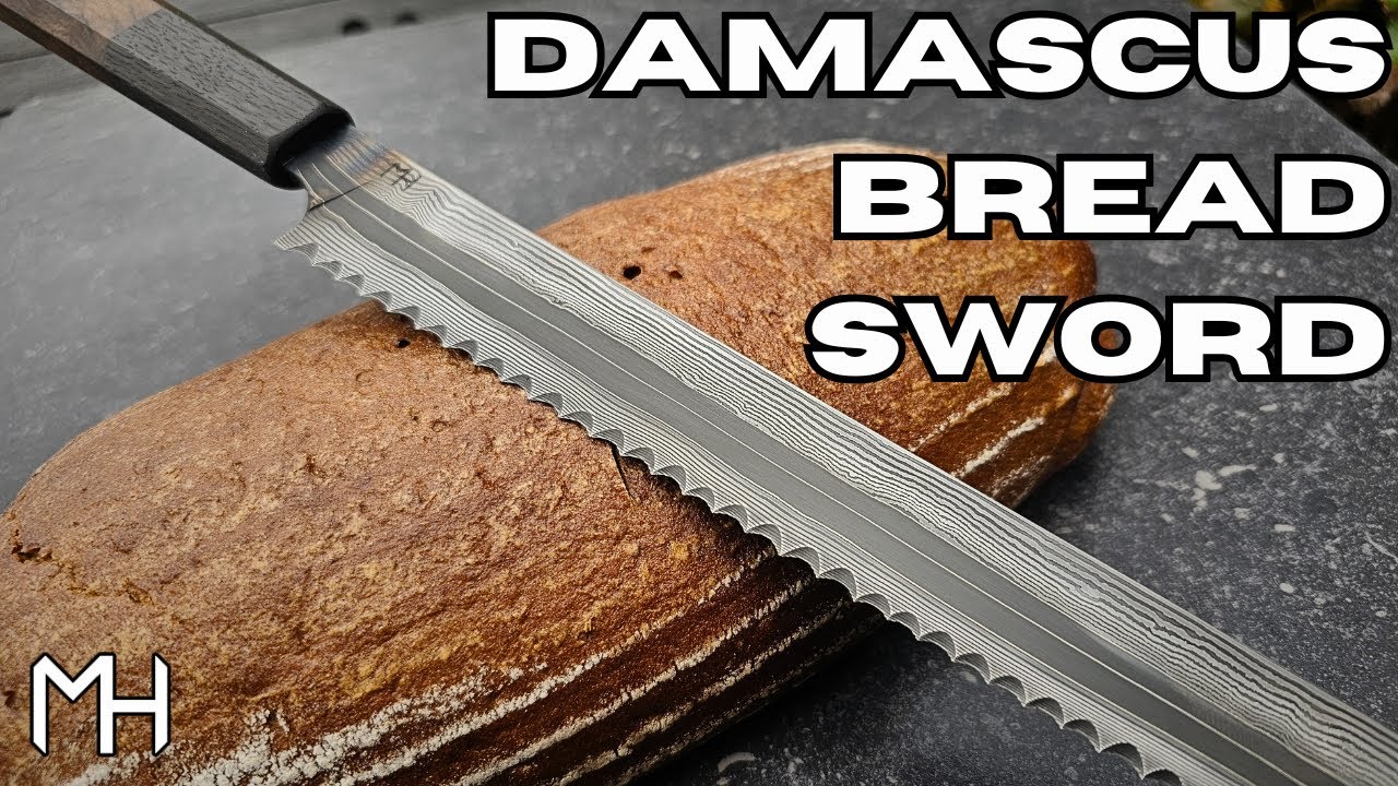 Я выковал многорядный дамасский меч для хлеба | Изготовление ножей