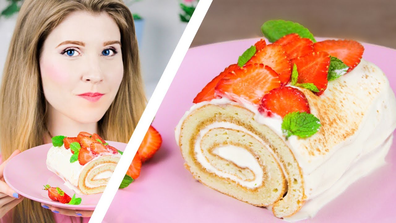 СЛИВОЧНЫЙ РУЛЕТ С КЛУБНИКОЙ И КОФЕ