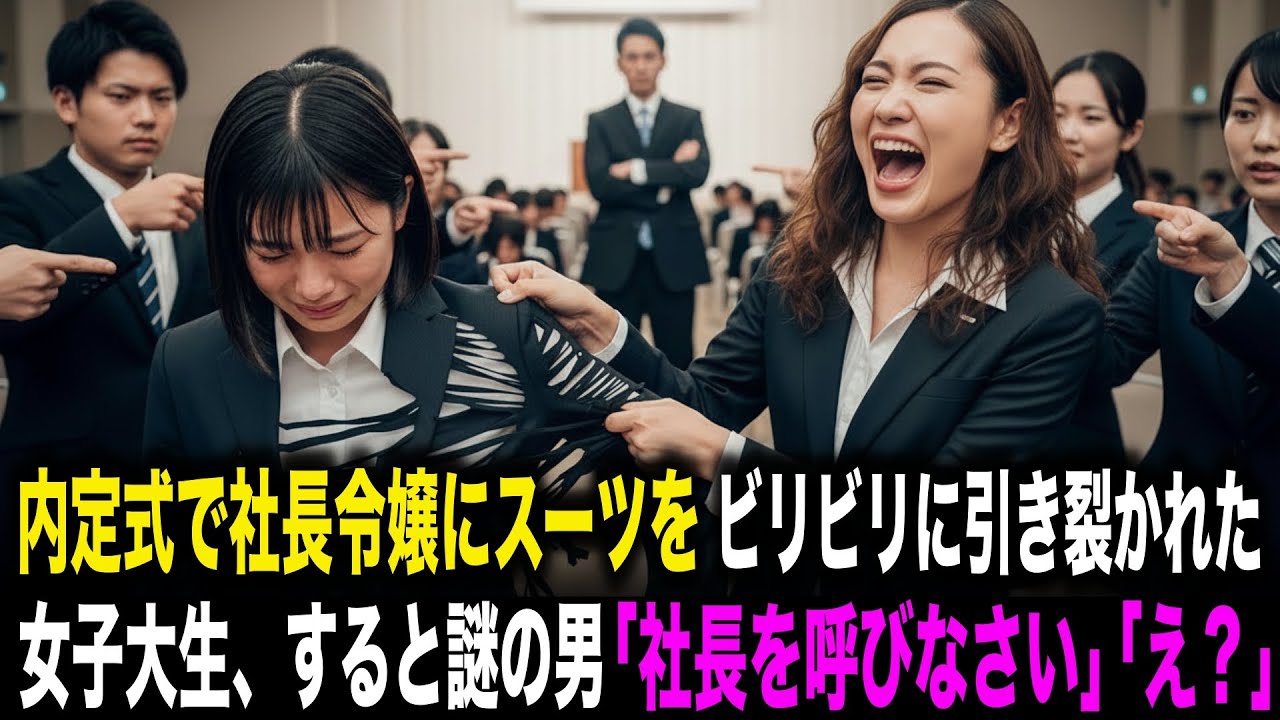 【スカッとする話】「貧乏人は立場をわきまえなさいw」内定式で社長令嬢にスーツをビリビリに引き裂かれた女子大生。すると謎の男「社長を呼びなさい」全員「え？」