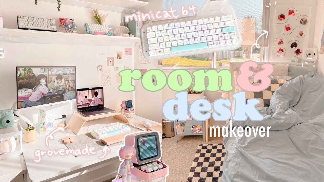 room makeover & desk setup upgrades 🐶 cute keyboard, desk accessories, aliexpress decor haul