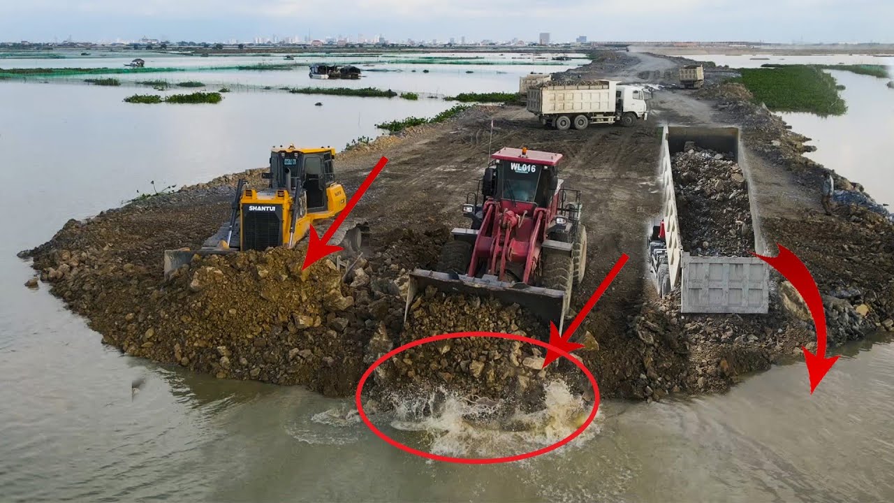 Best Technique Machine Dozer & Wheel Loader With In Action For Project Road Making Crossing Water